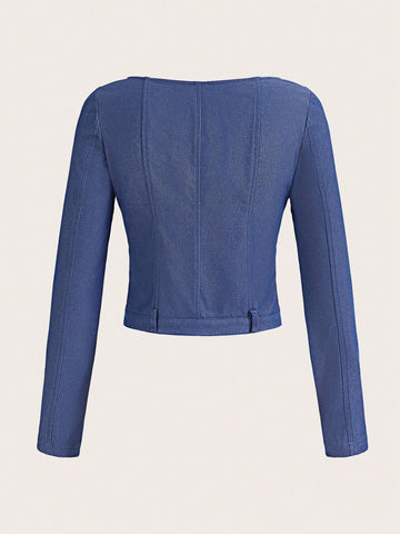 Square Neck Button Front Crop Blouse