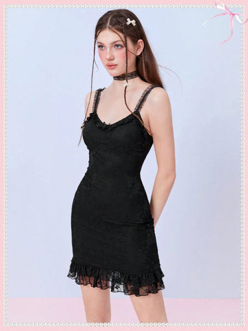 Coquette Balletcore Bow Lace Ruffle Hem Cami Dress Elegant Date Night Birthday Women Outfits Party Women Dresses