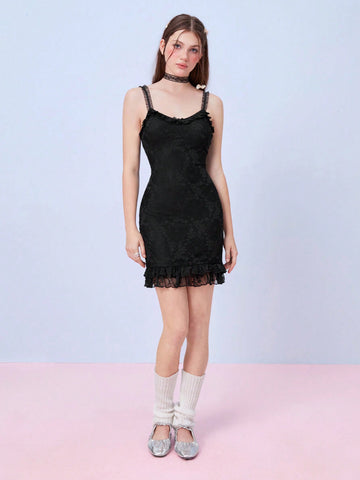 Coquette Balletcore Bow Lace Ruffle Hem Cami Dress Elegant Date Night Birthday Women Outfits Party Women Dresses
