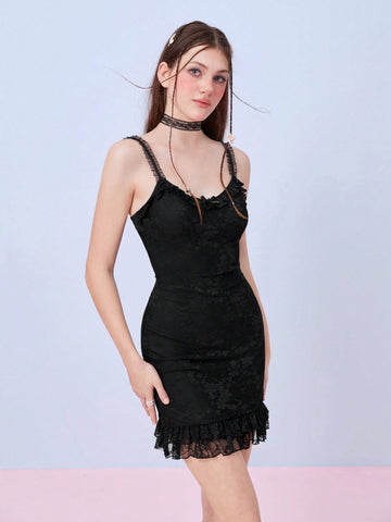 Coquette Balletcore Bow Lace Ruffle Hem Cami Dress Elegant Date Night Birthday Women Outfits Party Women Dresses