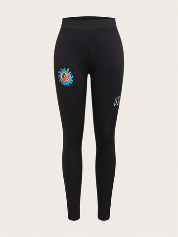 Sun & Letter Graphic Leggings