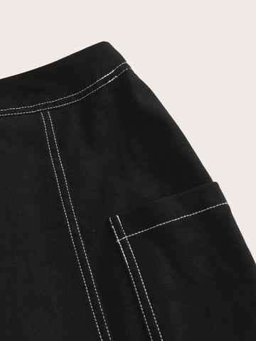 Top-stitching Crop Cami Top & Pocket Side Skirt