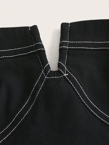 Top-stitching Crop Cami Top & Pocket Side Skirt