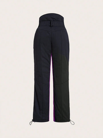 Two Tone Buckle Belted Pants