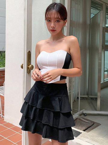 Two Tone Tube Top & Layered Skirt