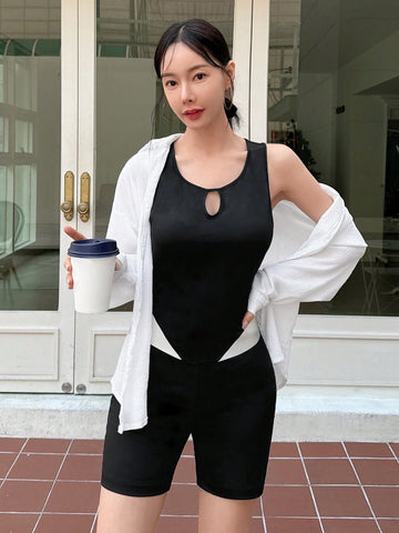 Women'S Two Tone Hollow Out Bodycon Jumpsuit