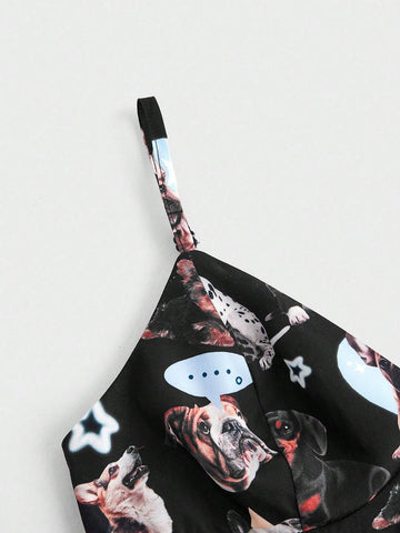 Women's Cute Dog Print Slip Dress