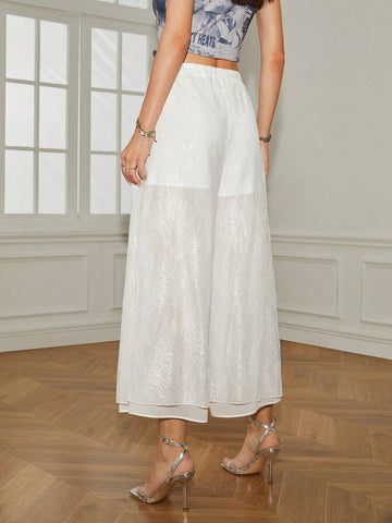 Women's Jacquard Drawstring Wide Leg Capri Pants