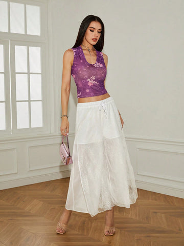 Women's Jacquard Drawstring Wide Leg Capri Pants