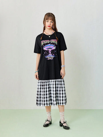 Women's Long Loose Casual Acid Pattern Print Plaid Patchwork Dress