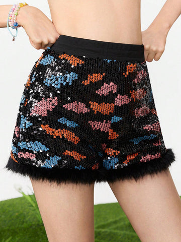 Neu Women's Sequin Frayed Hem Shorts