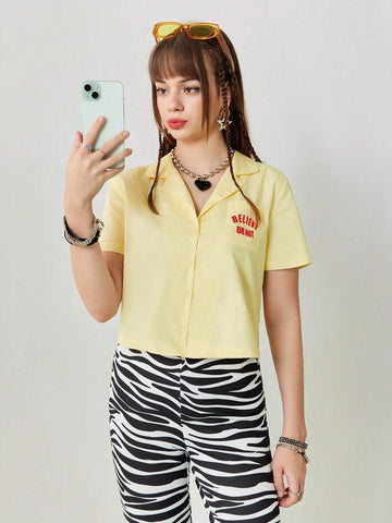 Women's Short Light Yellow Short Sleeve Summer Shirt