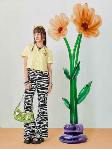 Women's Short Light Yellow Short Sleeve Summer Shirt