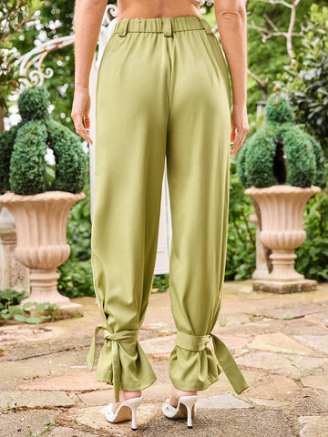 Neu Women's Solid Color Jogger Pants With Tie Waist For Holiday & Casual Wear