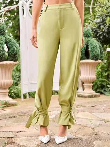 Neu Women's Solid Color Jogger Pants With Tie Waist For Holiday & Casual Wear