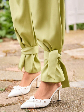 Neu Women's Solid Color Jogger Pants With Tie Waist For Holiday & Casual Wear