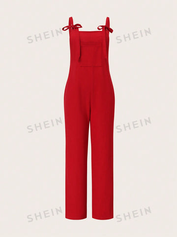 Women's Star Printing Sleeveless Red Jumpsuit With Suspenders