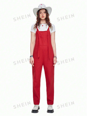 Women's Star Printing Sleeveless Red Jumpsuit With Suspenders