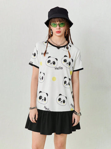 Women's Summer Cartoon Print Casual T-Shirt Short Loose Short Sleeve Dress