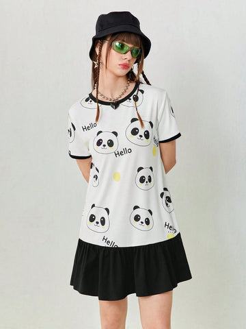 Women's Summer Cartoon Print Casual T-Shirt Short Loose Short Sleeve Dress