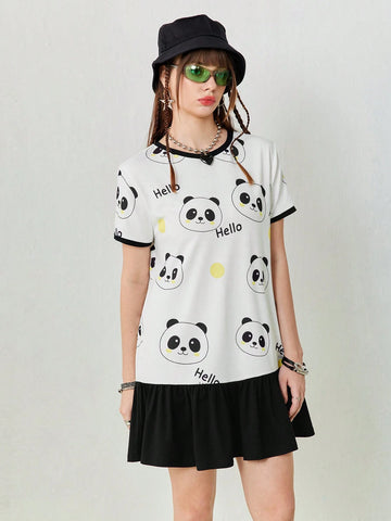 Women's Summer Cartoon Print Casual T-Shirt Short Loose Short Sleeve Dress