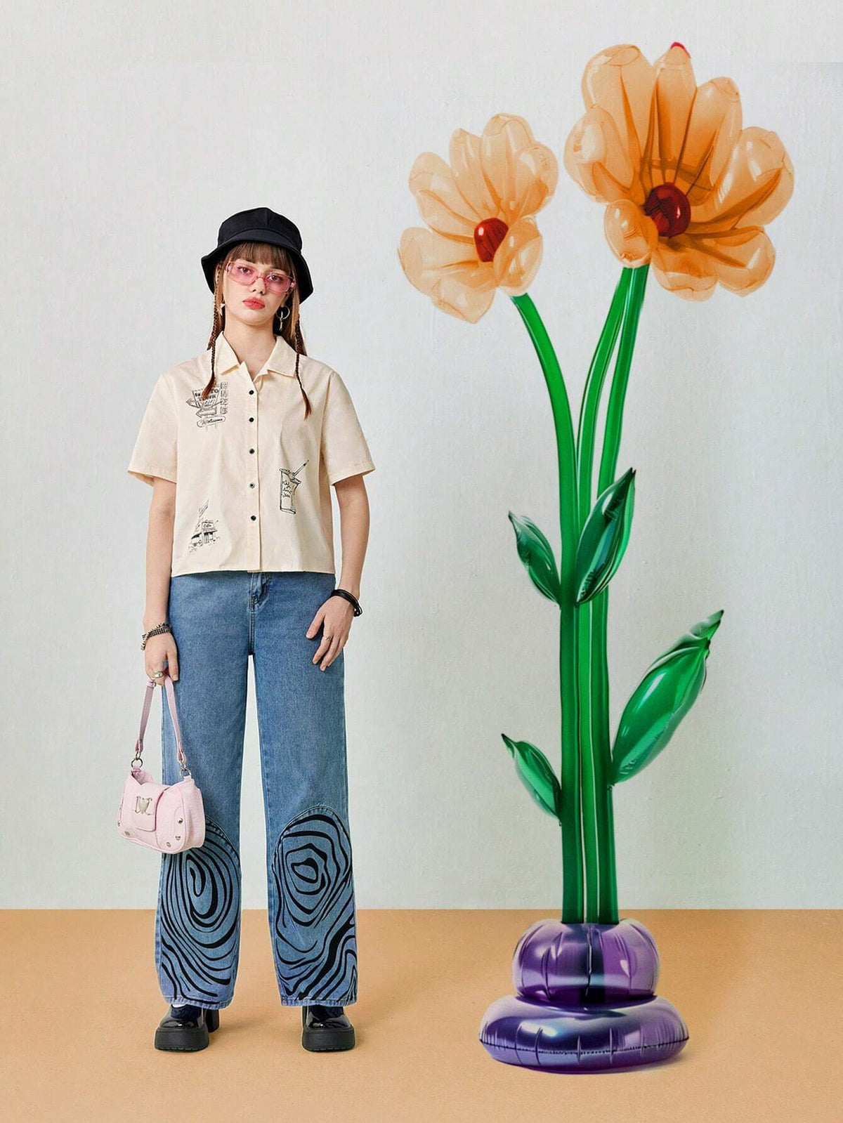 Women's Summer Cartoon Print Short Sleeve Casual Loose Shirt