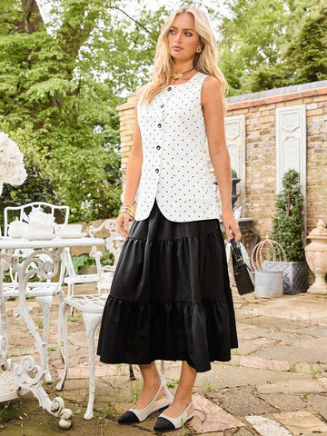 Women's Summer Polka Dot Print Single-Breasted Casual Sleeveless Shirt