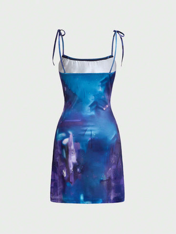 Women's Summer Y2K Future Technology Anime Character Print Suspender Dress