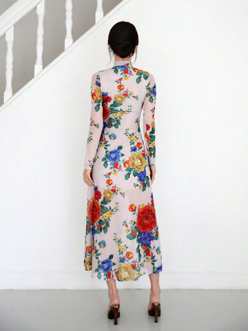 Women's Vintage Cheongsam Dress With Chinese Style Floral Print And High Slit, Perfect For Parties, Dates, Spring Outings