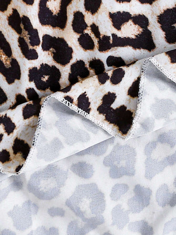 1pc Girls' Knitted Roundneck Leopard Print Long Sleeve Dress With Ribbed Hem, A-Line Hem, Elasticated Waist, Casual Everyday Wear, Autumn/Winter