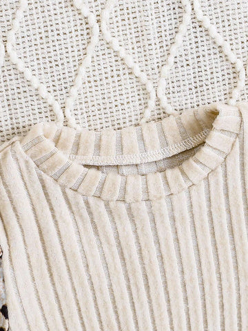 1pc Girls' Knitted Roundneck Leopard Print Long Sleeve Dress With Ribbed Hem, A-Line Hem, Elasticated Waist, Casual Everyday Wear, Autumn/Winter