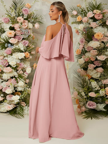 Halter Neck Ruffle Trim Dress