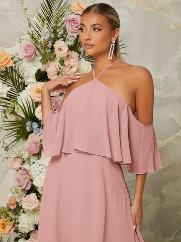 Halter Neck Ruffle Trim Dress