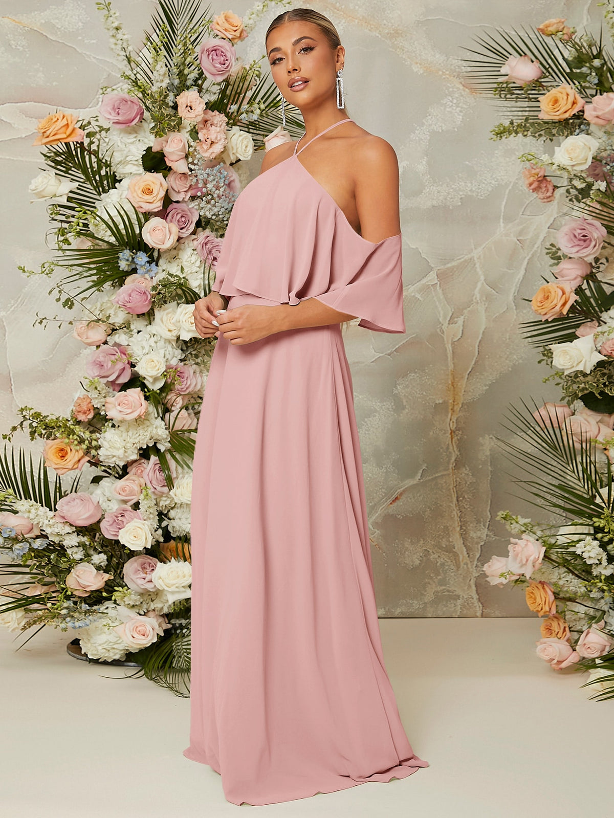 Halter Neck Ruffle Trim Dress