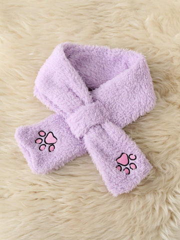 1pc Purple Cat Embroidered Casual Dress For Little Girls, Soft Fleece Warm Outfit