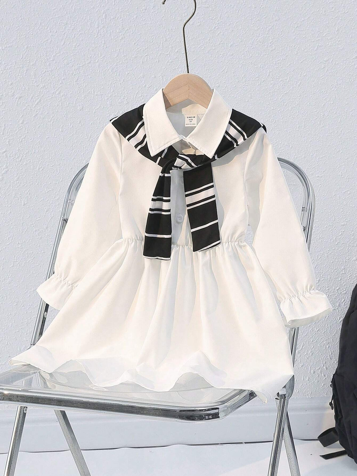 1pc Young Girl Casual Simplified 2 In 1 Black And White Striped Waist Cinched Dress, Suitable For Sunny Sweetheart, Matching Mother-Daughter Sets, Autumn