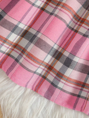 1pc Young Girl Christmas Santa Dress, Red Plaid Patchwork White Shirt 2 In 1 Suspender Dress, Suitable For Christmas Party In Autumn