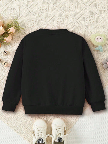 1pc Young Girl Cute Butterfly Graphic Distressed Fleece Sweatshirt With Bow, Suitable For Daily, Party, Autumn/Winter