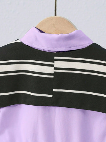 1pc Young Girls Casual Simple 2 In 1 Striped Waisted Dress, Suitable For Sunny Sweet Girls, Can Match With Mother-Daughter Sets, Autumn