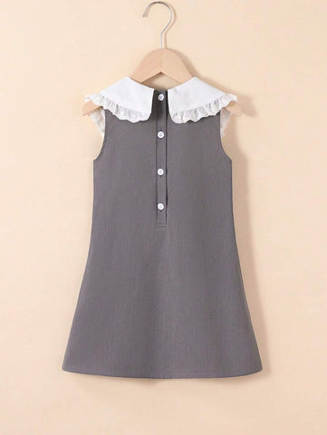 pc Young Girl's Sweet School Sleeveless Peter Pan Collar Bowknot Waist A-Line Hem Dress