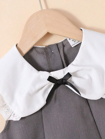 pc Young Girl's Sweet School Sleeveless Peter Pan Collar Bowknot Waist A-Line Hem Dress