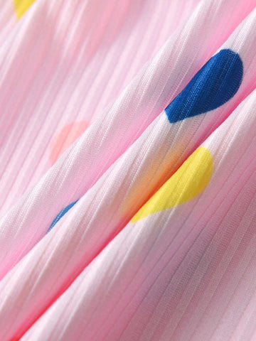 2pcs/Set Girls Casual Cute Solid Ruffle Trim Long Sleeve Dress & Colorful Heart Print Ruffle Trim Dress, Autumn New Arrival