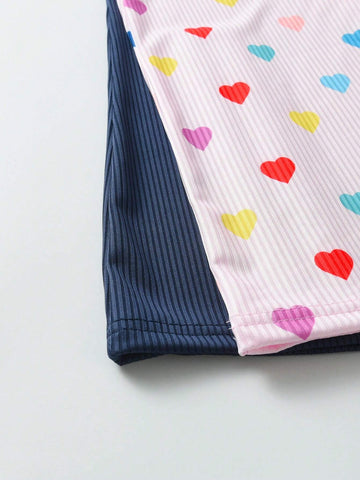 2pcs/Set Girls Casual Cute Solid Ruffle Trim Long Sleeve Dress & Colorful Heart Print Ruffle Trim Dress, Autumn New Arrival