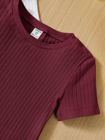 2pcs/Set Girls Casual Round Neck Short Sleeve T-Shirt And Leggings, Multi-Pack