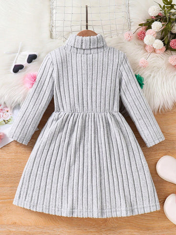 2pcs/Set Girls' Casual Solid Color Ruffle Trim Long Sleeve Dress & Colorful Heart Print Ruffle Trim Dress, New Arrival Autumn