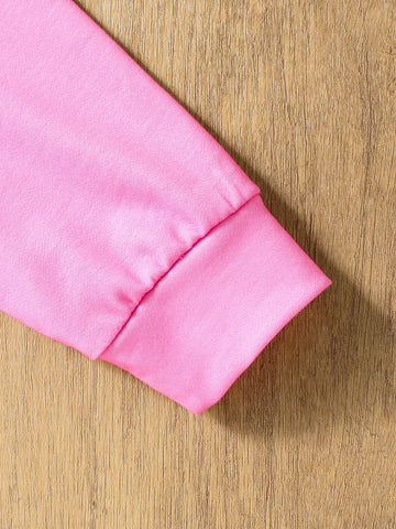 2pcs/Set Girls Fashionable Leopard Print, Metal Glitter Patchwork, Gradient Metallic Pink Color Block Knit Casual Tracksuit