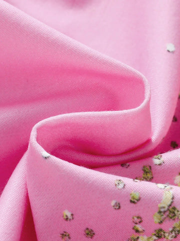 2pcs/Set Girls Fashionable Leopard Print, Metal Glitter Patchwork, Gradient Metallic Pink Color Block Knit Casual Tracksuit