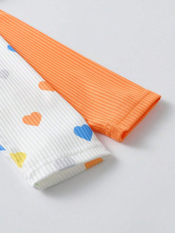 2pcs/Set Little Girls Casual Solid Color Ruffle Hem Long Sleeve Dress & Colorful Heart Print Ruffle Hem Dress, New Arrivals For Autumn