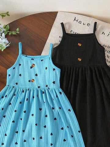 2pcs/Set Young Girl Country Style Patch-Up Patch Print Floral Strap Dress, Patchwork Pink Slip Dress