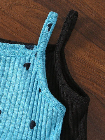 2pcs/Set Young Girl Country Style Patch-Up Patch Print Floral Strap Dress, Patchwork Pink Slip Dress